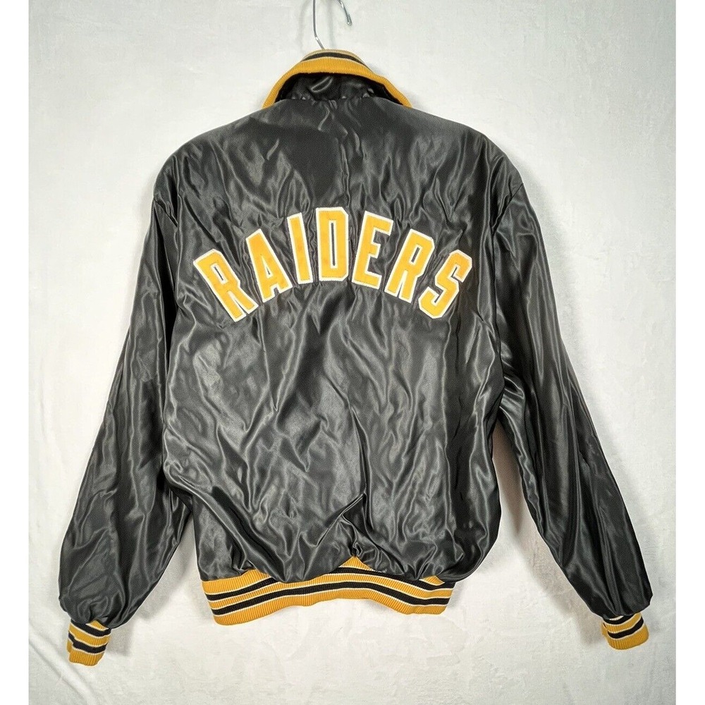 Vintage DeLong‎ Satin Pullover Jacket Raiders Womens S Black Nylon